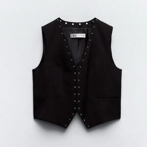 Zara | Black, Silver Studded Vest | Size XS